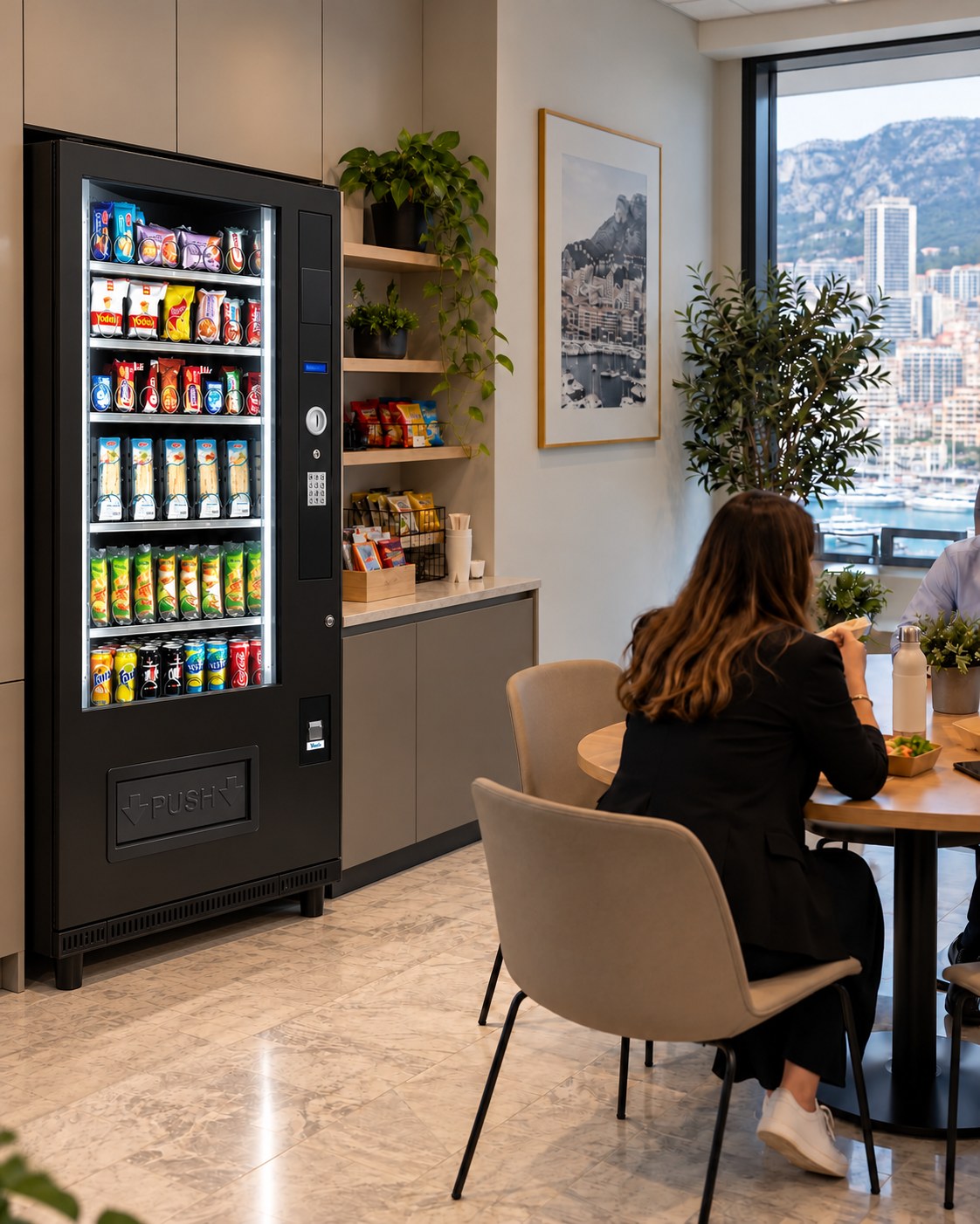 Offre snacking Optimat dans un espace de pause en entreprise